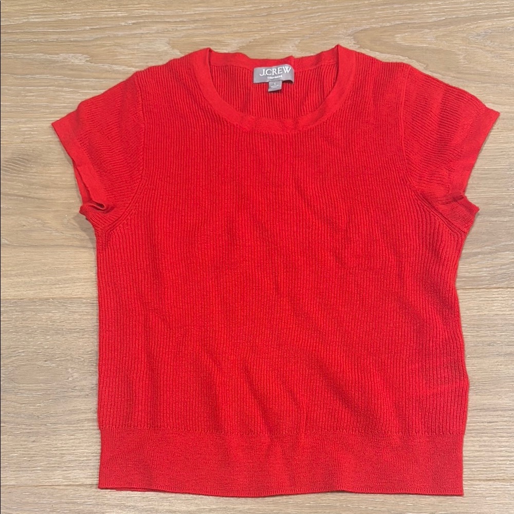 J. Crew Bright Red Short Sleeve Cashmere Sweater
